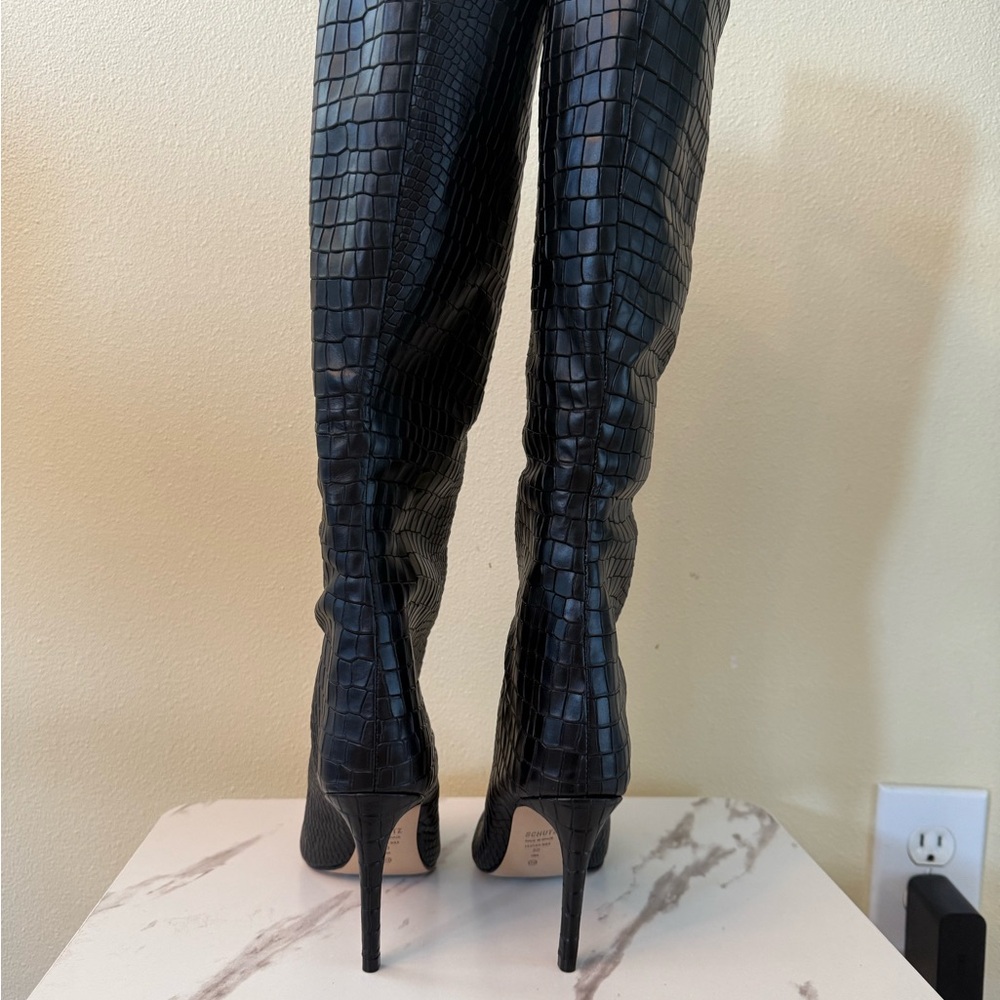 Schutz Maryana Black Croc Knee High Boots, NWOB, Size 5 - Picture 4 of 11